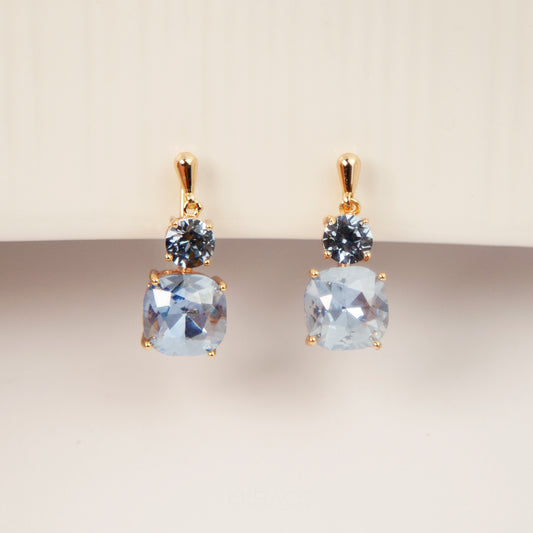 Clip On Dangle Earrings, Sea Blue Crystal Dangle and Drop Earring, Non Pierced Earrings
