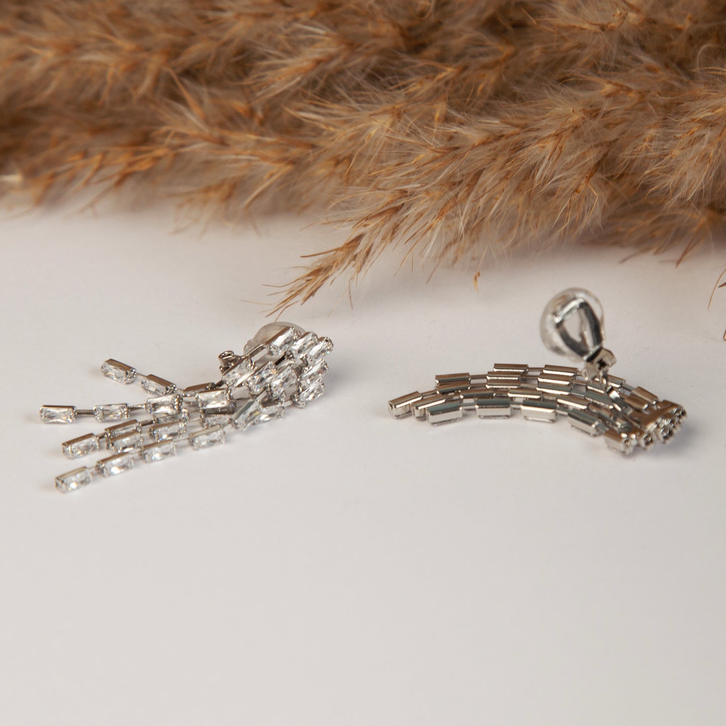Clip On Diamond Cascade Earrings, Mini-Clip Waterfall Fringe Earrings, Clear Crystal Diamante Dangle Drop Non-Pierced Bridal Wedding Earring