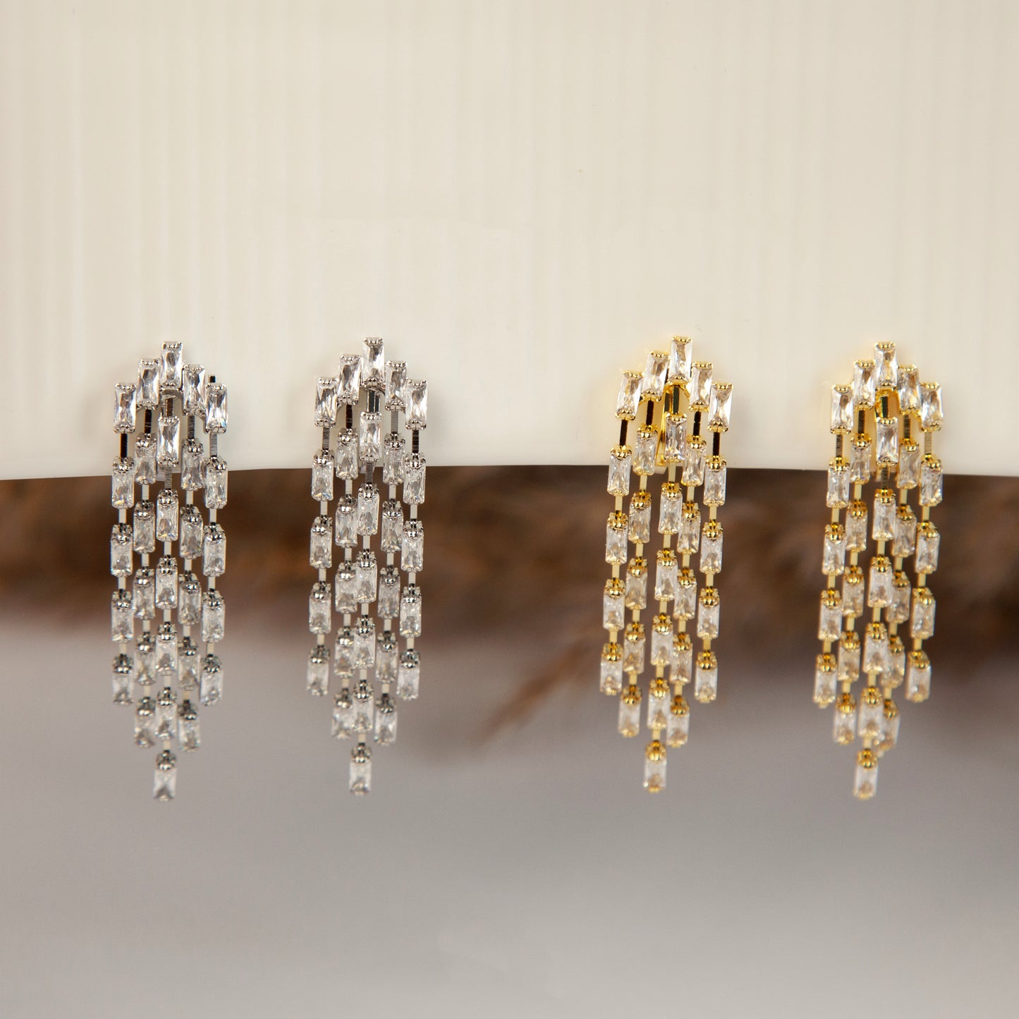 Clip On Diamond Cascade Earrings, Mini-Clip Waterfall Fringe Earrings, Clear Crystal Diamante Dangle Drop Non-Pierced Bridal Wedding Earring
