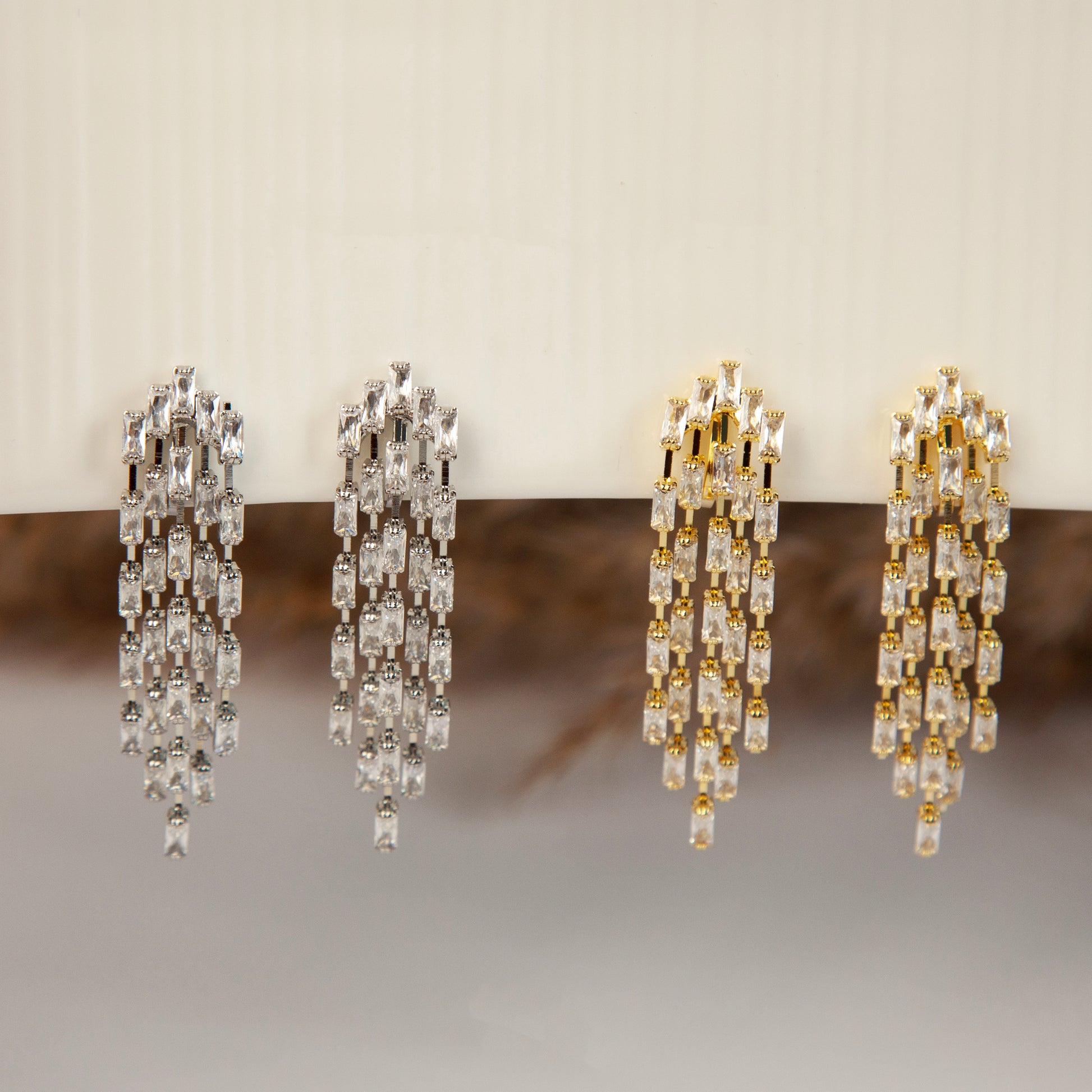 Clip On Diamond Cascade Earrings, Mini-Clip Waterfall Fringe Earrings, Clear Crystal Diamante Dangle Drop Non-Pierced Bridal Wedding Earring