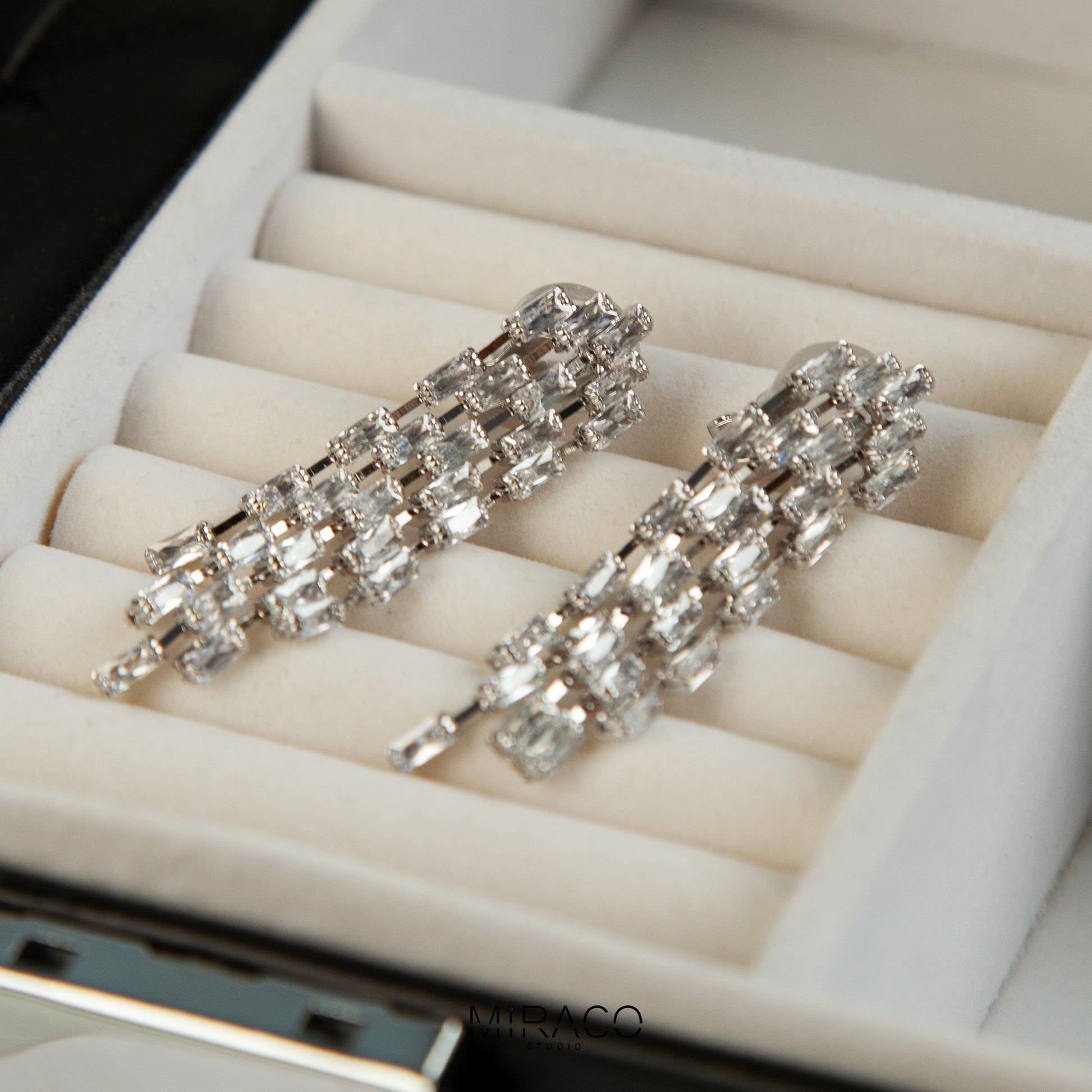 Clip On Diamond Cascade Earrings, Mini-Clip Waterfall Fringe Earrings, Clear Crystal Diamante Dangle Drop Non-Pierced Bridal Wedding Earring