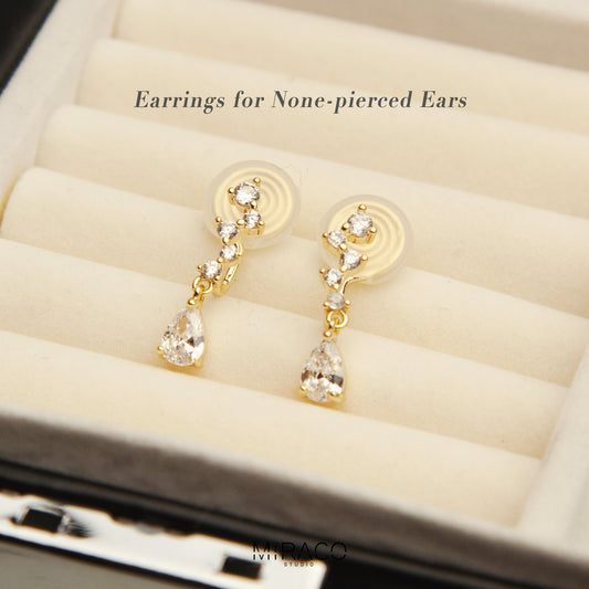 Clip On Diamond Earrings, Clip On Dangle Earrings, Clear Crystal Dangle and Drop Earrings, Coil Back Clip On Earrings, Non Pierced Earrings