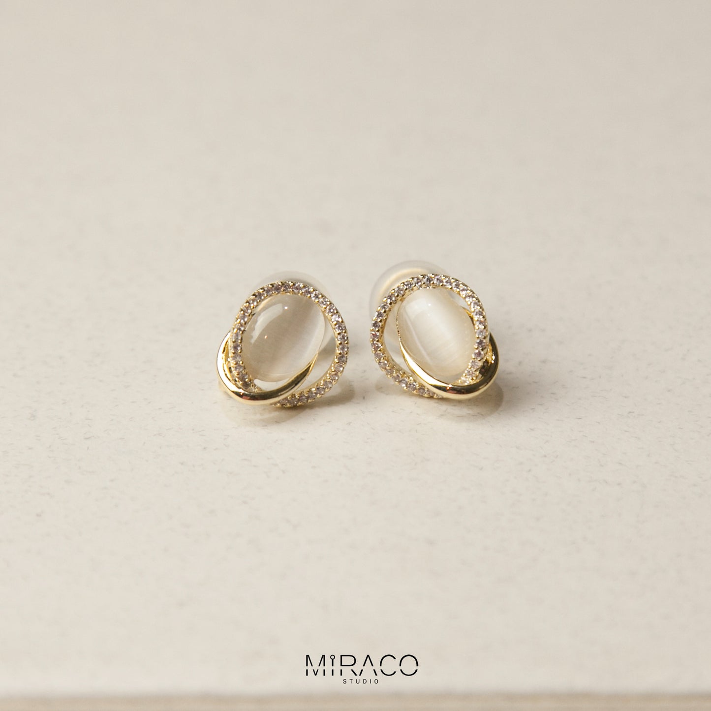 Clip On Earrings for Women, Oval Cats Eye Moonstone Studs, Coil Back Clip On Earrings, Non Pierced Earrings