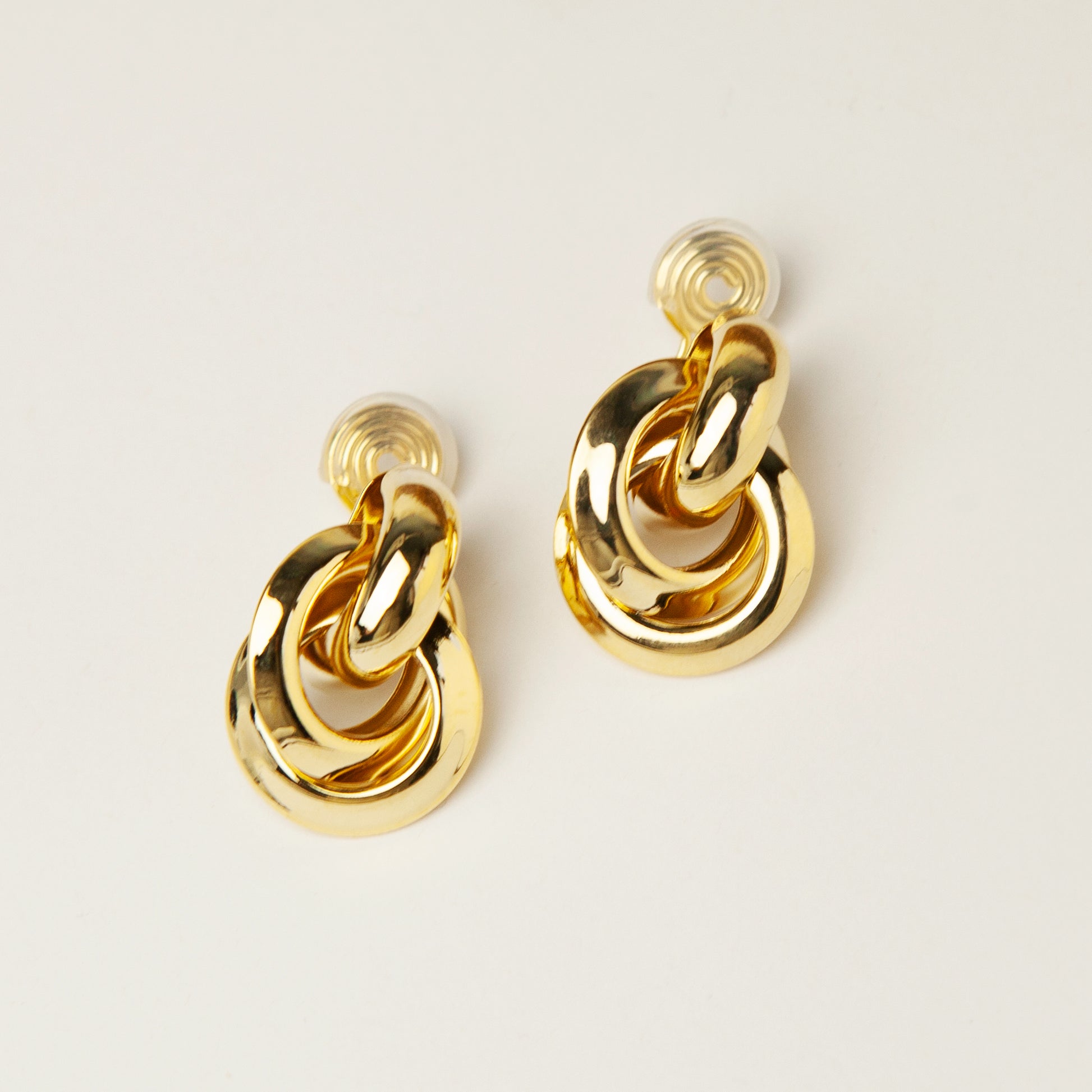 Clip On Gold Knot Stud Earrings, Twist Circle Large Clip On Studs, Minimalist Gold Metal Non Pierced Earrings, Simple Modern Earrings