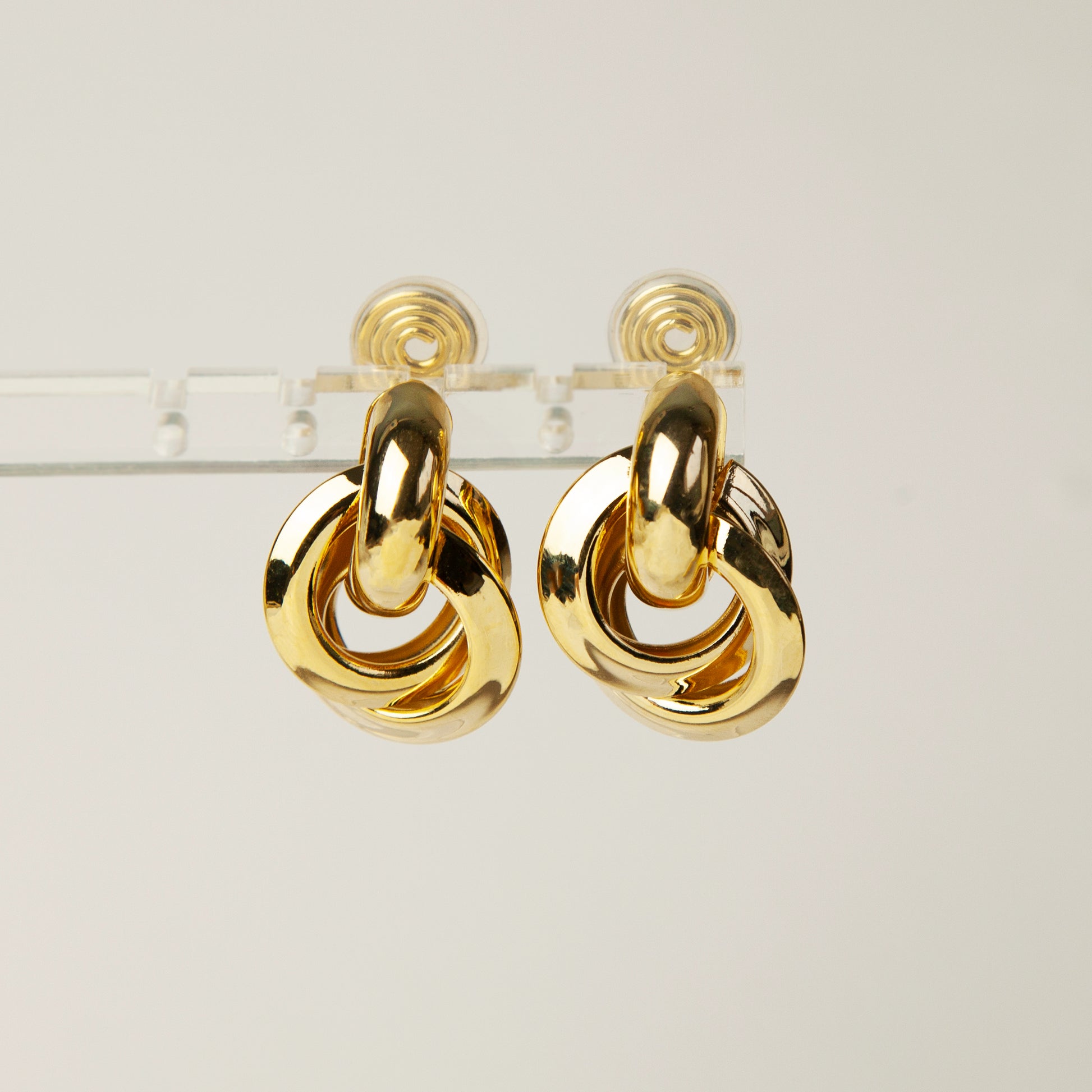 Clip On Gold Knot Stud Earrings, Twist Circle Large Clip On Studs, Minimalist Gold Metal Non Pierced Earrings, Simple Modern Earrings