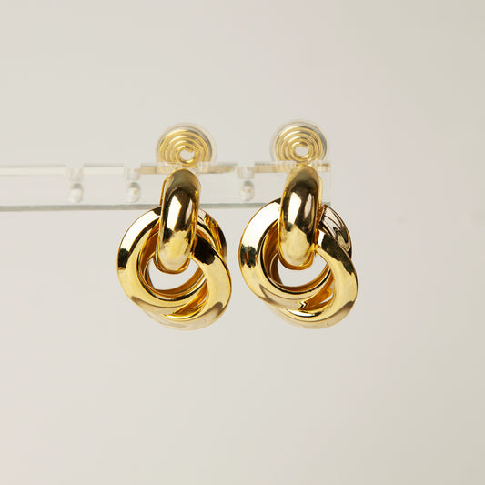 Clip On Gold Knot Stud Earrings, Twist Circle Large Clip On Studs, Minimalist Gold Metal Non Pierced Earrings, Simple Modern Earrings