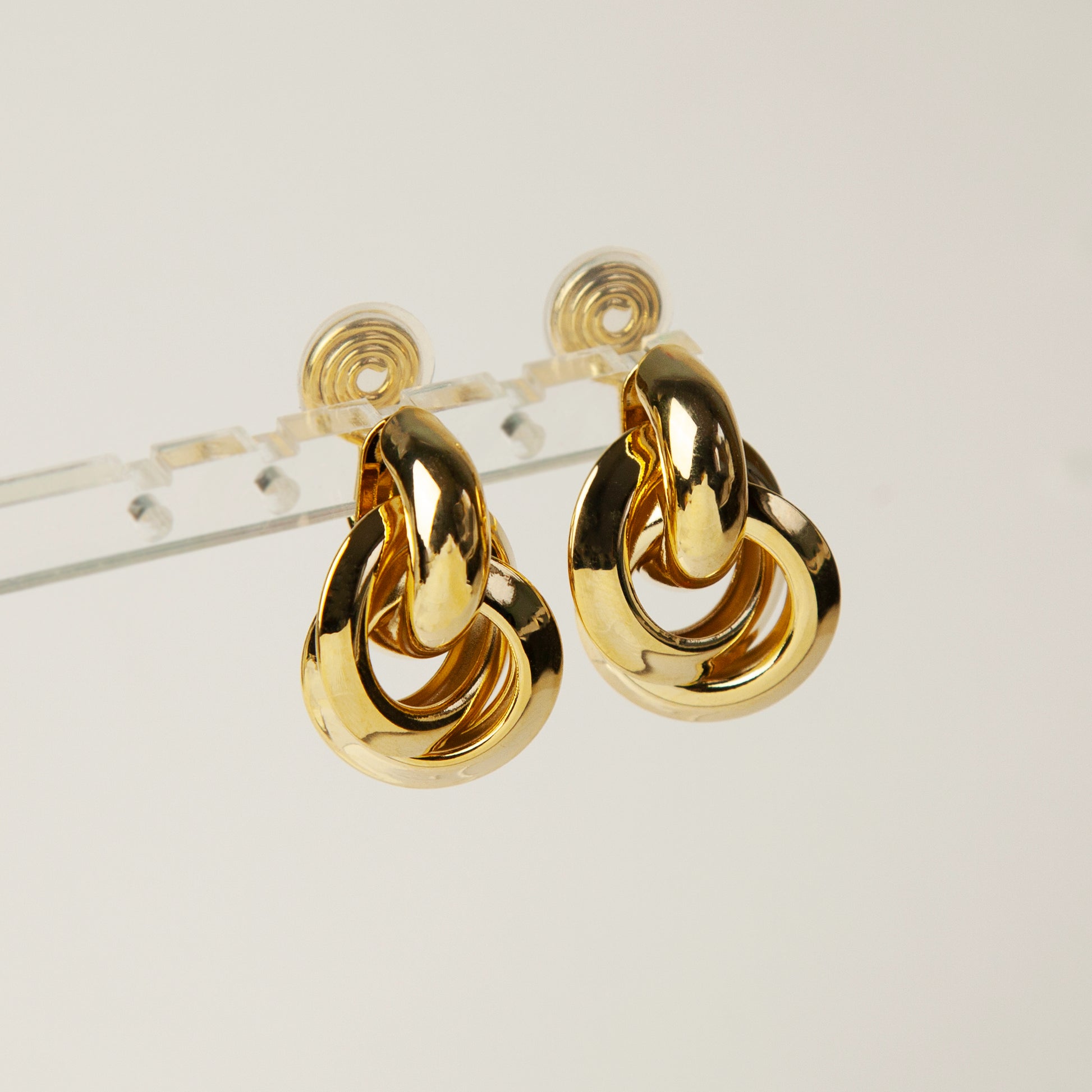 Clip On Gold Knot Stud Earrings, Twist Circle Large Clip On Studs, Minimalist Gold Metal Non Pierced Earrings, Simple Modern Earrings