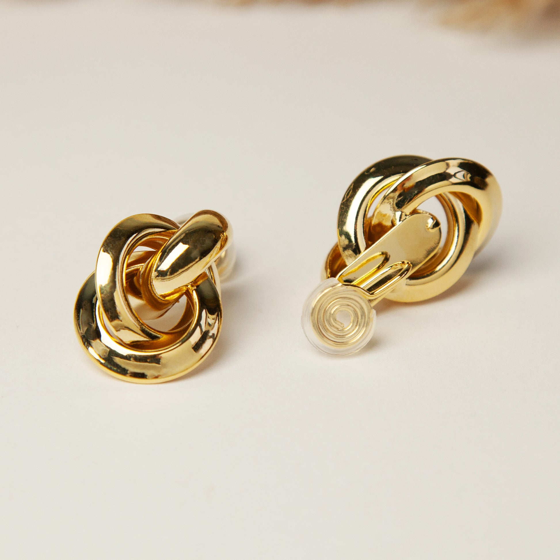 Clip On Gold Knot Stud Earrings, Twist Circle Large Clip On Studs, Minimalist Gold Metal Non Pierced Earrings, Simple Modern Earrings
