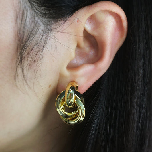Clip On Gold Knot Stud Earrings, Twist Circle Large Clip On Studs, Minimalist Gold Metal Non Pierced Earrings, Simple Modern Earrings