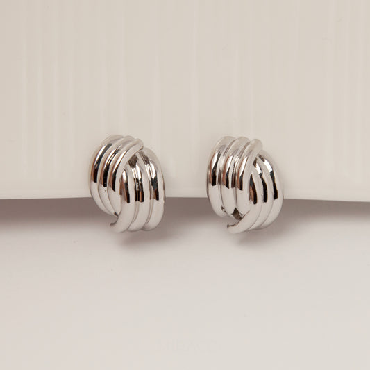Clip On Metal Knot Stud Earrings, Chunky Modern Minimalist Earrings, Medium Clip On Stud, Non Pierced Earrings, Silver Colour Ear Clips