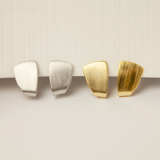 Clip On Metal Stud Earrings, Modern Minimalist Earrings, Brushed Metal Effect Clip On Studs, Non Pierced Earrings Gold or Silver Large Studs