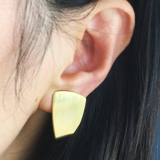 Clip On Metal Stud Earrings, Modern Minimalist Earrings, Brushed Metal Effect Clip On Studs, Non Pierced Earrings Gold or Silver Large Studs
