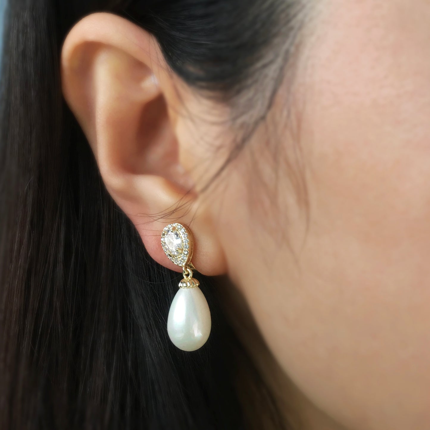 Clip On Pearls Diamond Earrings,Paddle Back Mini-Clip Dangle Earrings, Clear Crystal Pearl Dangle and Drop Earrings, Non-Pierced Bridal Wedding Earrings