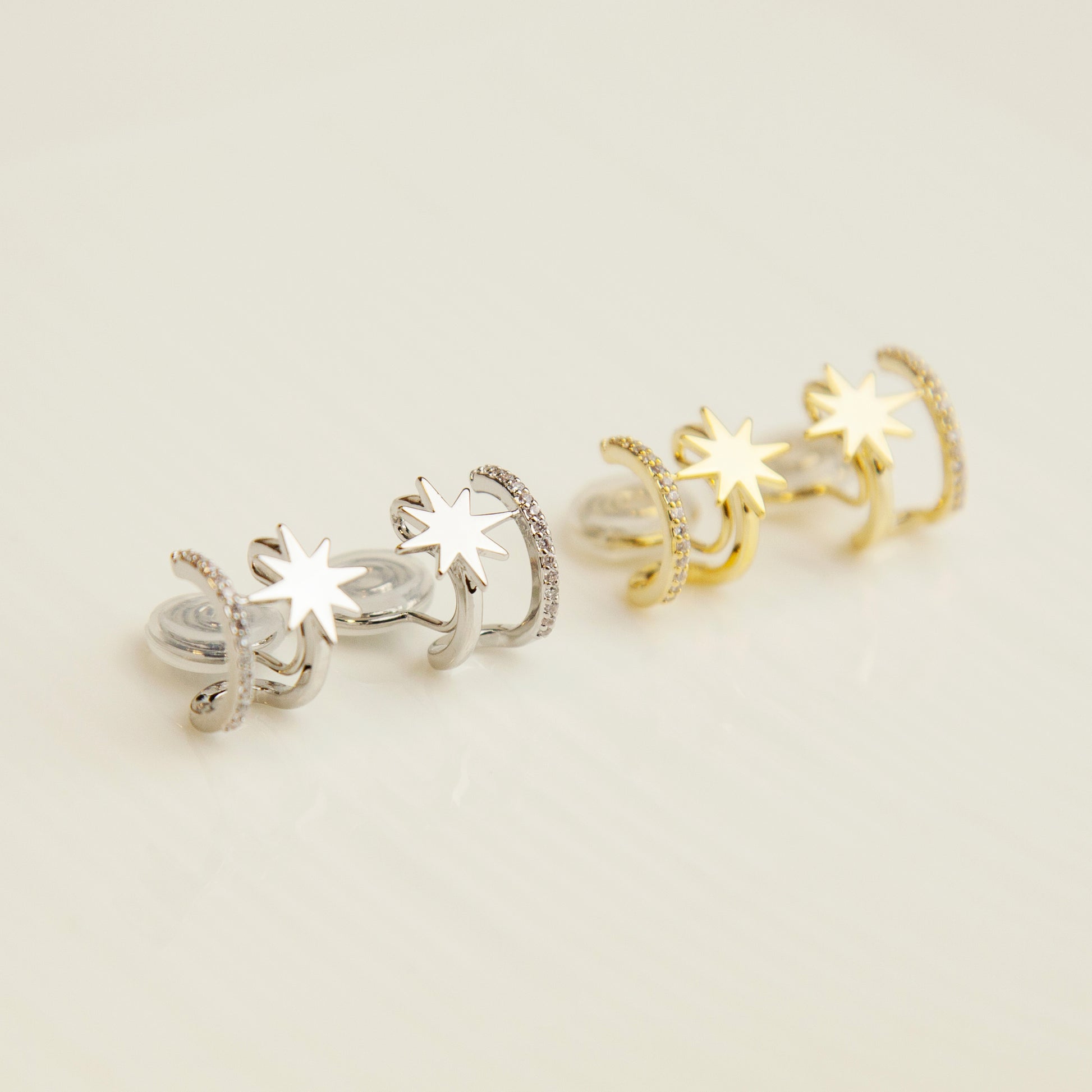 Clip On Star Earrings, Double Hoop Clip On Earrings, Cuff Stud Earrings in Silver or Gold, Minimalist Huggie Earrings, No Piercing Earrings, Star Hoops