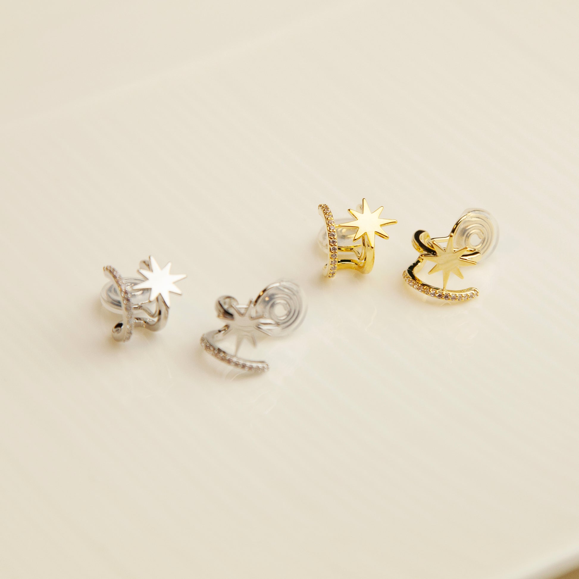 Clip On Star Earrings, Double Hoop Clip On Earrings, Cuff Stud Earrings in Silver or Gold, Minimalist Huggie Earrings, No Piercing Earrings, Star Hoops
