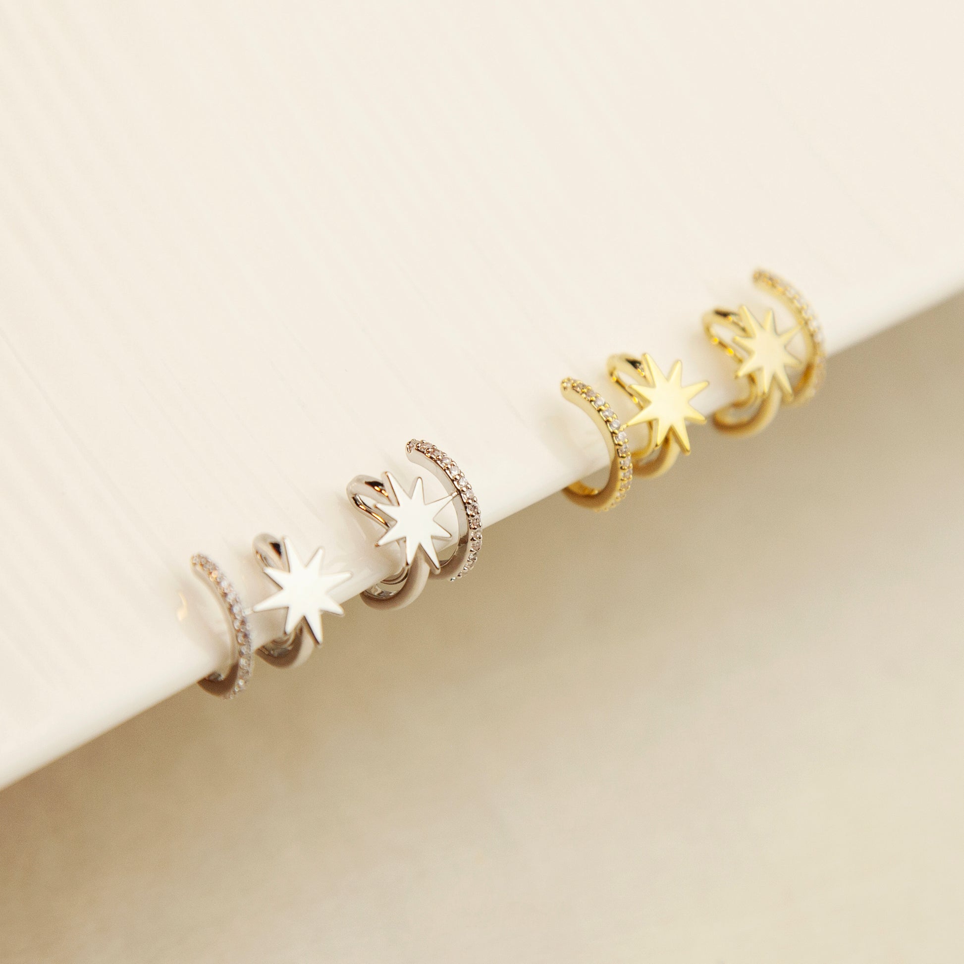Clip On Star Earrings, Double Hoop Clip On Earrings, Cuff Stud Earrings in Silver or Gold, Minimalist Huggie Earrings, No Piercing Earrings, Star Hoops