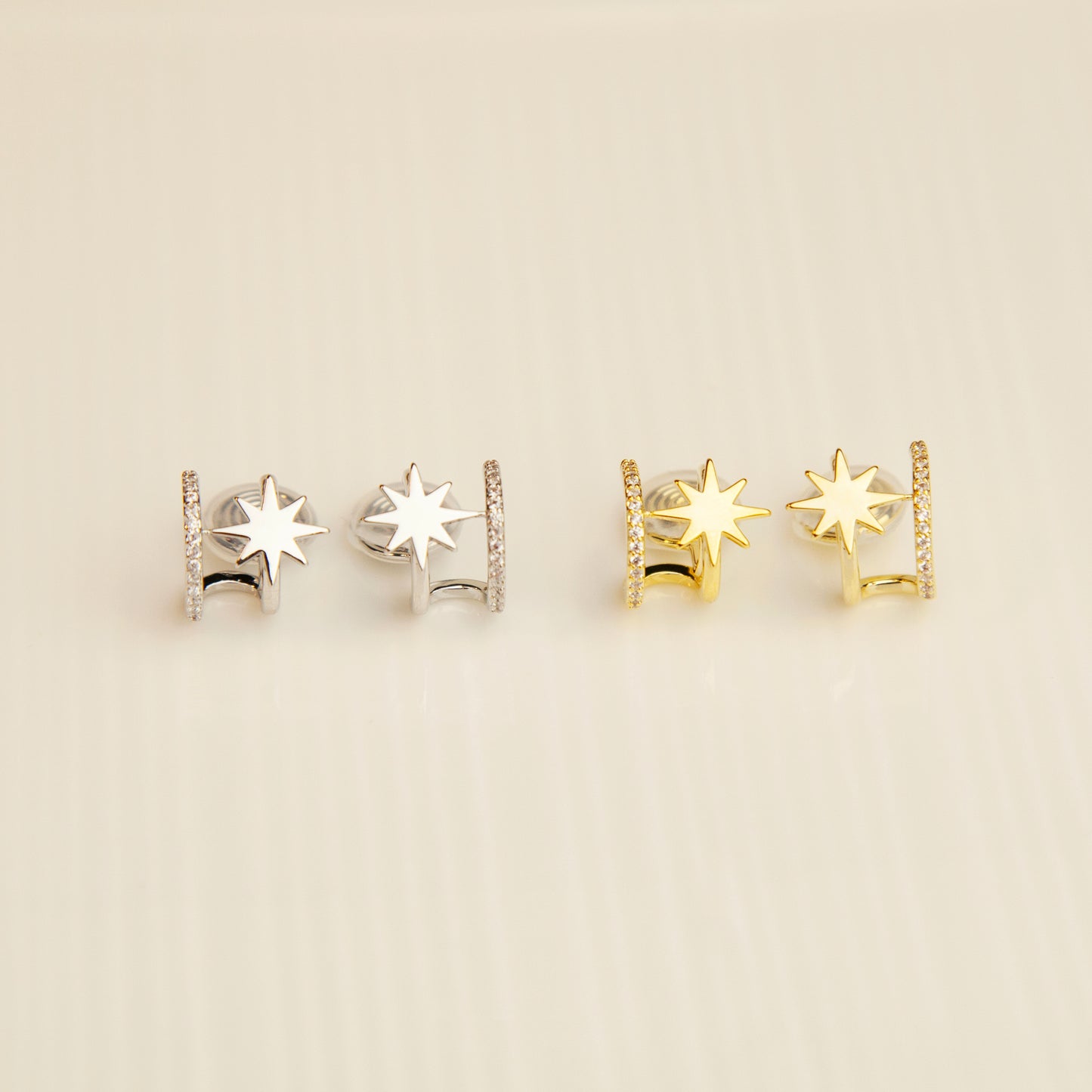 Clip On Star Earrings, Double Hoop Clip On Earrings, Cuff Stud Earrings in Silver or Gold, Minimalist Huggie Earrings, No Piercing Earrings, Star Hoops