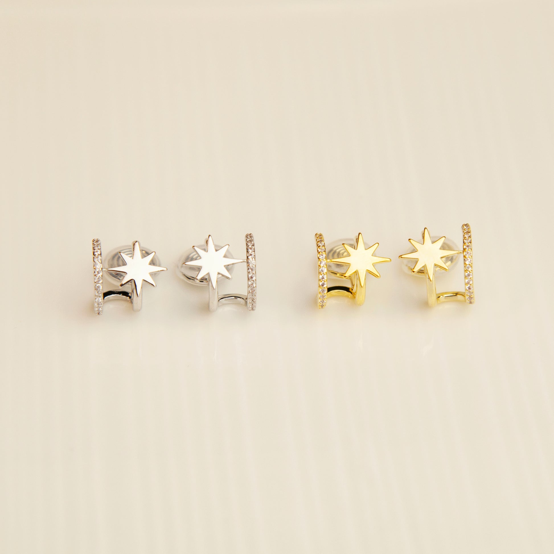 Clip On Star Earrings, Double Hoop Clip On Earrings, Cuff Stud Earrings in Silver or Gold, Minimalist Huggie Earrings, No Piercing Earrings, Star Hoops