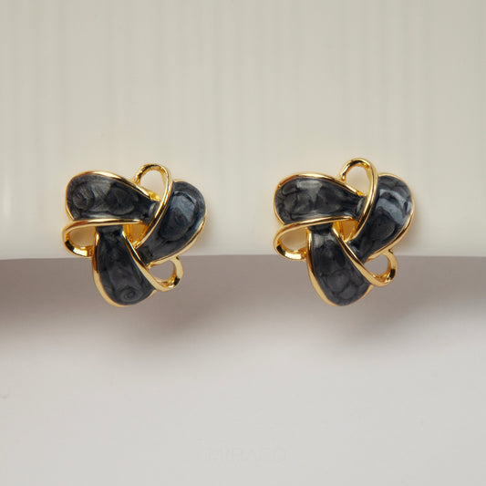 Clip On Stud Earrings Gold-Tone Blue Knot Geometric Earrings, Non Pierced Stud Earrings, Twist Knot Stud Earrings, Medium Blue-gray Studs