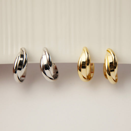 Coil Back Clip On Gold or Sillver Huggie Hoops, Chunky Hoop Earrings Ear Clips, Non Pierced Earrings