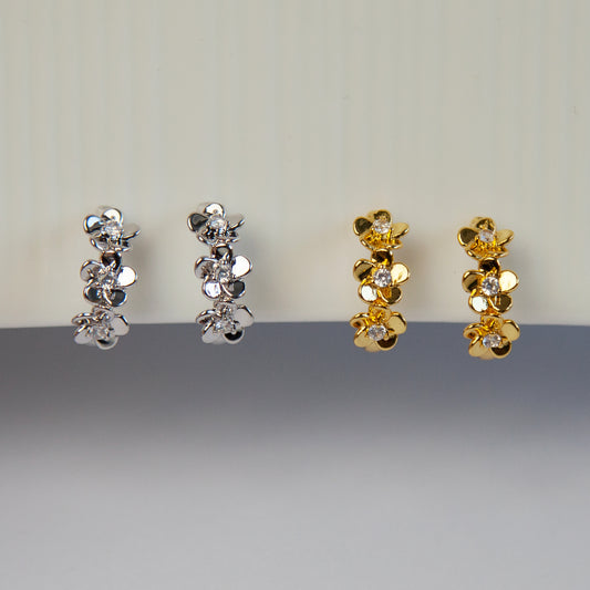 Coil Back Clip On Hoops, Huggie Hoop Earrings, Flower Ear Wrap, Non Pierced Earrings