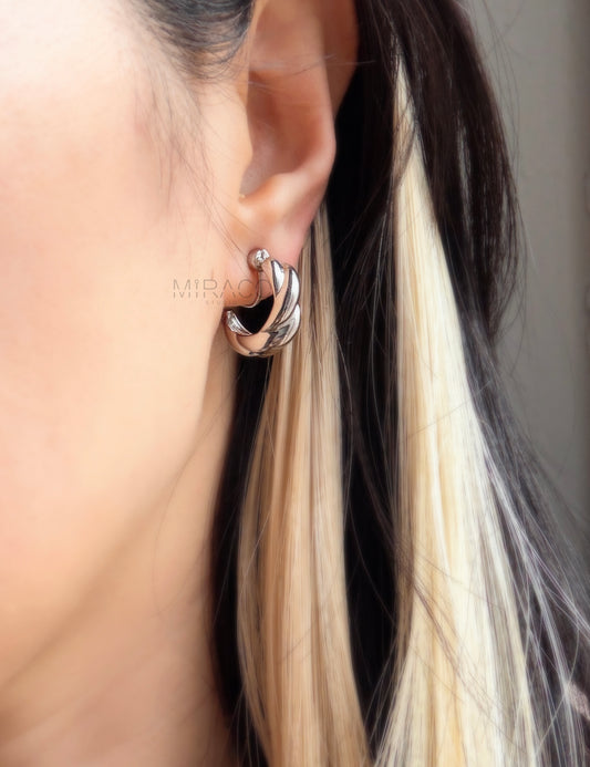 Coil Back Clip On Silver Hoops, Silver Colour Hoop Earrings,Non Pierced Medium Metal Huggies