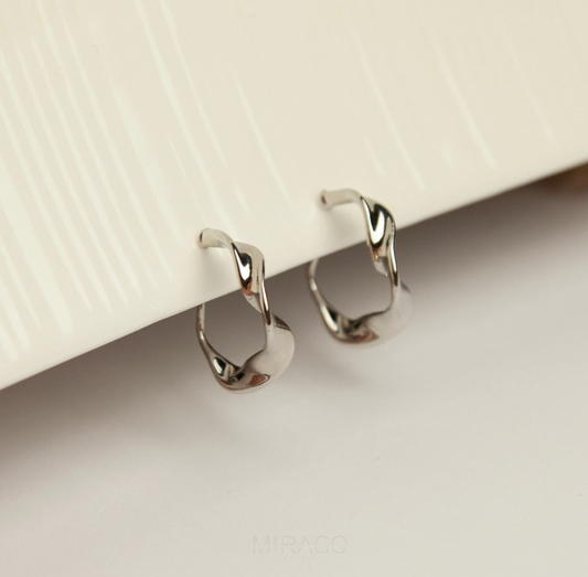Coil Back Clip On Silver Hoops, Silver Colour Hoop Earrings, Medium Metal Huggies, Non Pierced Earring