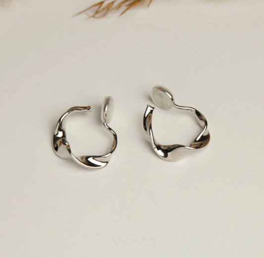 Coil Back Clip On Silver Hoops, Silver Colour Hoop Earrings, Medium Metal Huggies, Non Pierced Earring