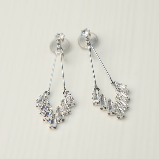 Crystal Dangle Drop Clip-On Earrings, Silver Colour Chandelier Diamond Dangle Earrings, Pave Diamond Non-Pierced Sparkling Drop Earrings