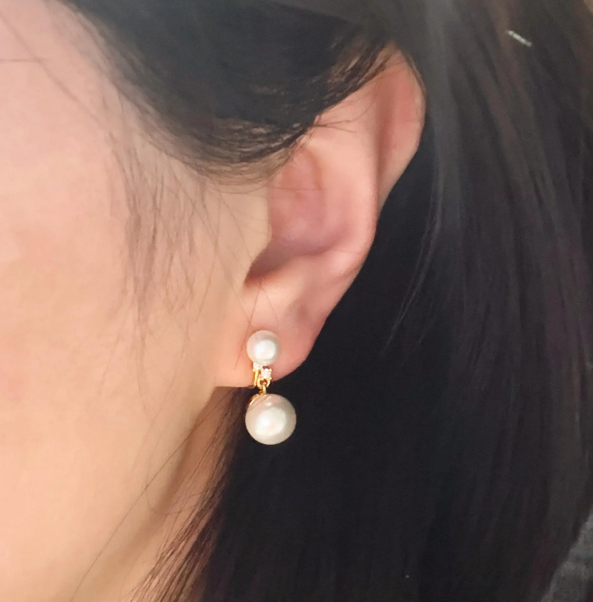 Crystal Dangle Pearls Earring, Double Pearls Non Pierced Earrings, Two Pearls Earring
