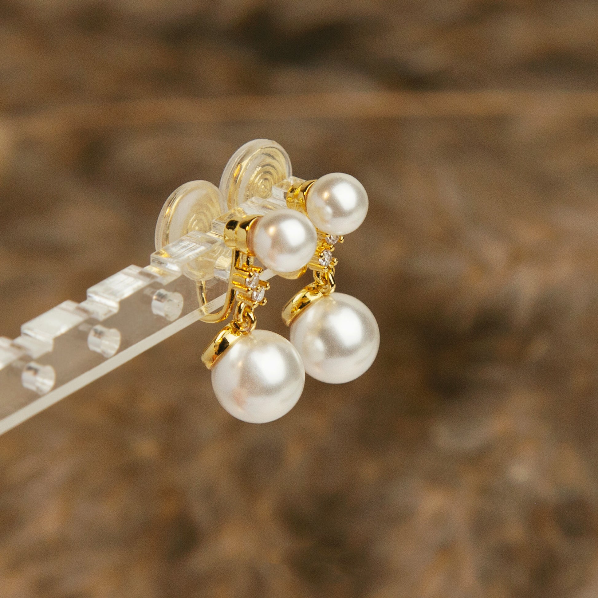 Crystal Dangle Pearls Earring, Double Pearls Non Pierced Earrings, Two Pearls Earring