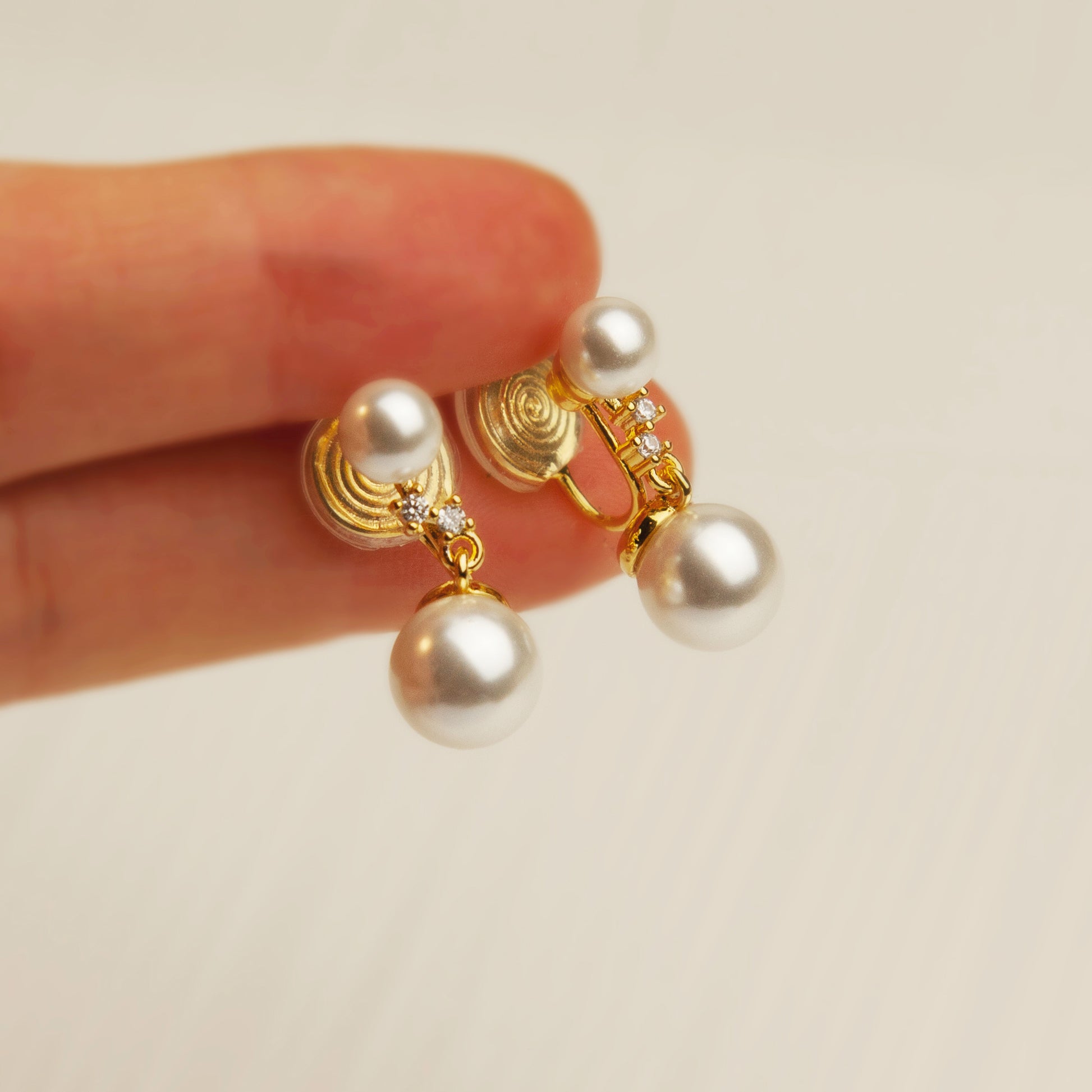 Crystal Dangle Pearls Earring, Double Pearls Non Pierced Earrings, Two Pearls Earring