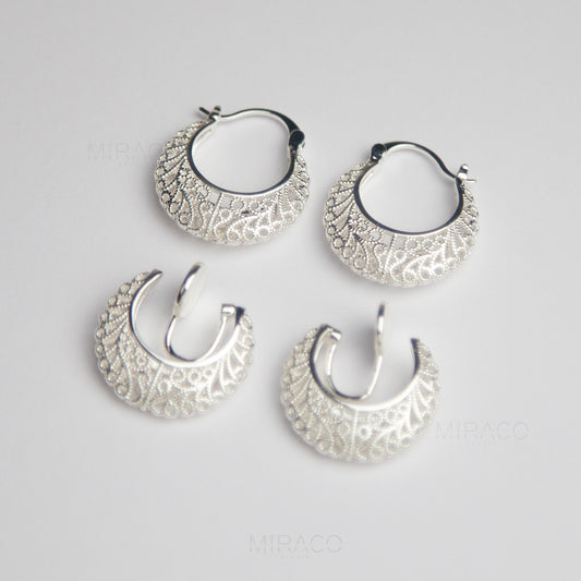 Cut Out Hoop for Non Pierced &amp; Pierced Earrings, Round Shape Carved Wire Net Earrings