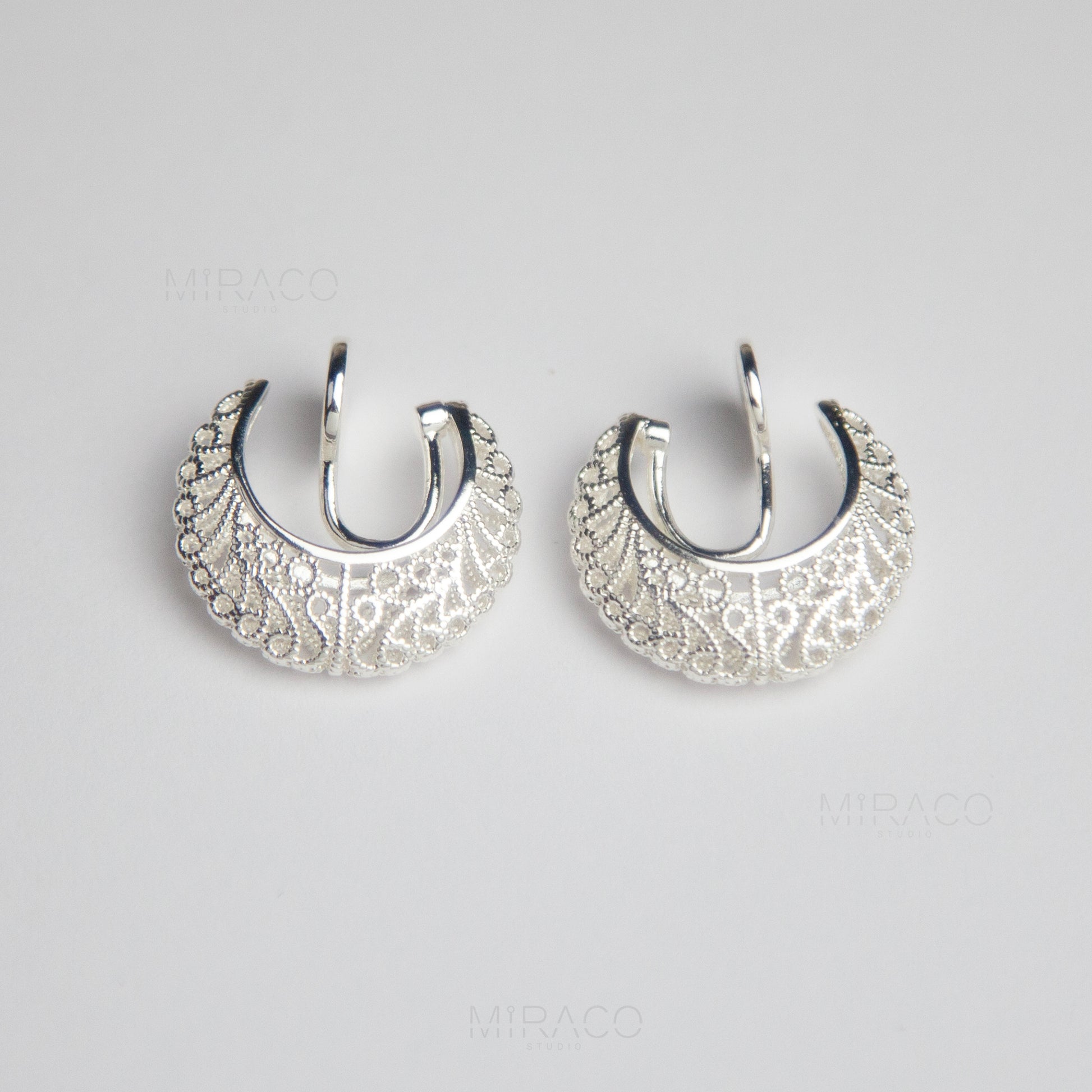 Cut Out Hoop for Non Pierced &amp; Pierced Earrings, Round Shape Carved Wire Net Earrings