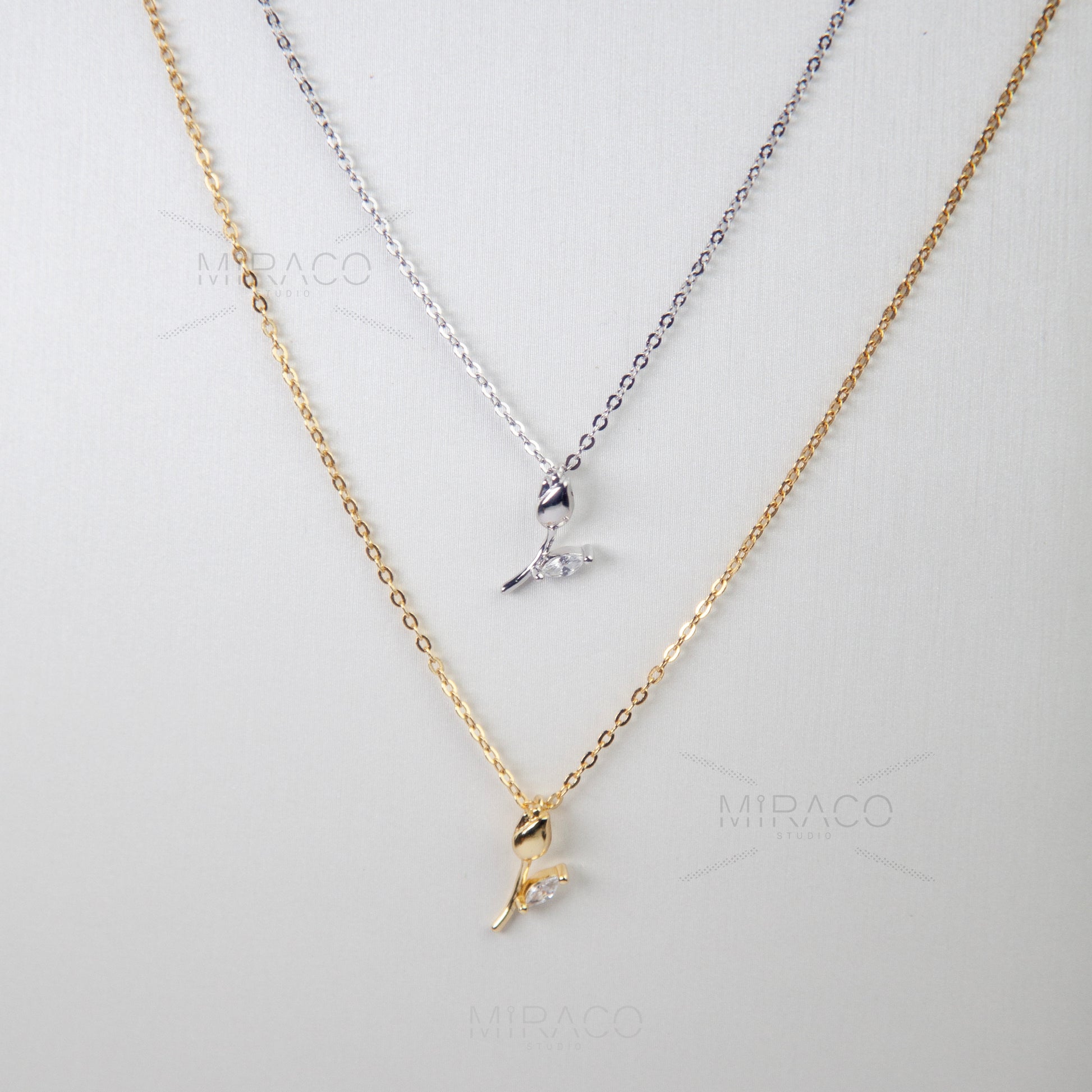 Dainty CZ Tulip Necklace, Rose Flower Minimalist Plant Necklace, Rose Pendant Gold Tulip Necklace