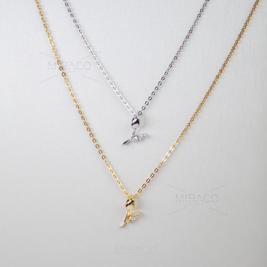 Dainty CZ Tulip Necklace, Rose Flower Minimalist Plant Necklace, Rose Pendant Gold Tulip Necklace