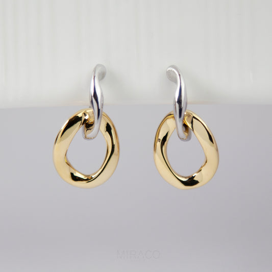 Dangle Drop Linked Circle Gold Silver Two Way Wear Earrings, Minimal Drop Non-Pierced Earrings