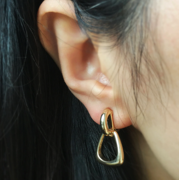 Dangle Drop Statement Earrings, Minimal Drop Non-Pierced Earrings Gold or Silver Colour