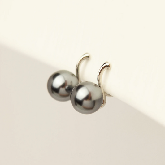 Dark Grey Large Pearl Stud Non Pierced Earrings, Bridesmaid Jewellery, Pearl Ear Clip