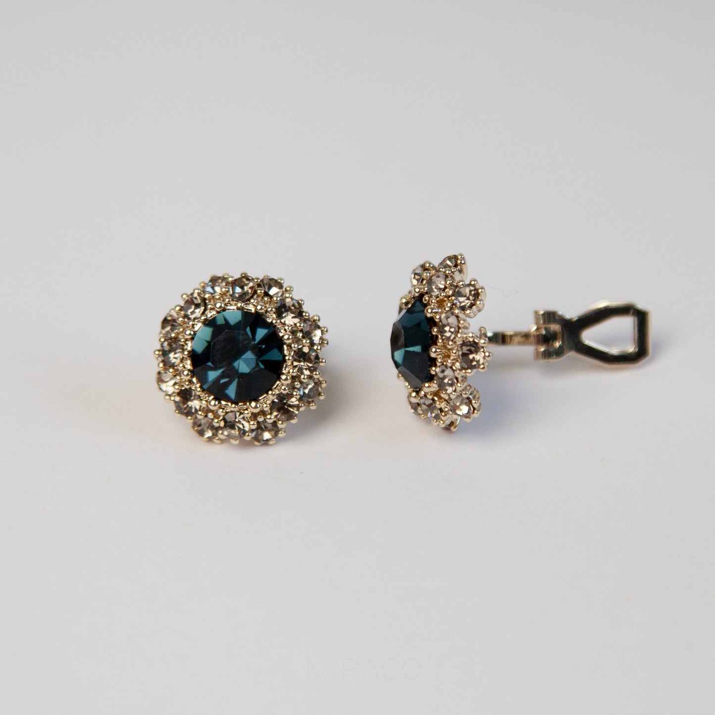 Deep Blue Gemstone Clip On Earrings for Women, Navy Blue Diamond Studs Non-pierced Earrings, Clip On Crystal Stud Earring, Blue Gem Ear Clips