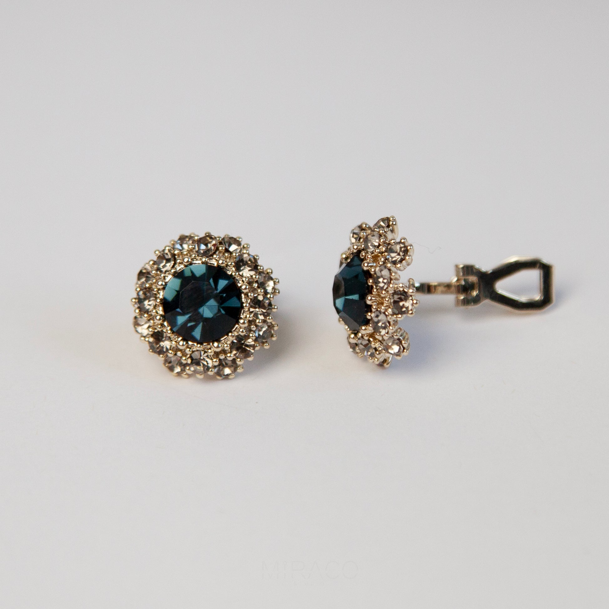 Deep Blue Gemstone Clip On Earrings for Women, Navy Blue Diamond Studs Non-pierced Earrings, Clip On Crystal Stud Earring, Blue Gem Ear Clips