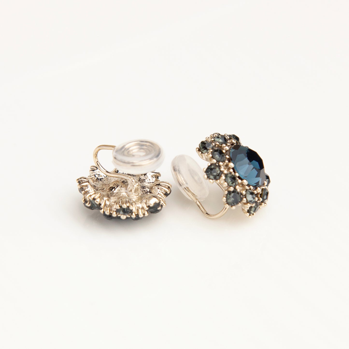 Deep Blue Gemstone Clip On Earrings for Women, Navy Blue Diamond Studs Non-pierced Earrings, Clip On Crystal Stud Earring, Blue Gem Ear Clips