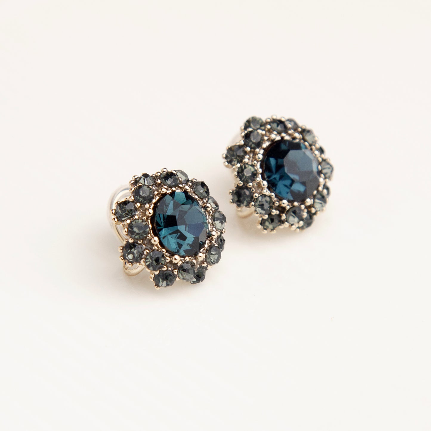 Deep Blue Gemstone Clip On Earrings for Women, Navy Blue Diamond Studs Non-pierced Earrings, Clip On Crystal Stud Earring, Blue Gem Ear Clips