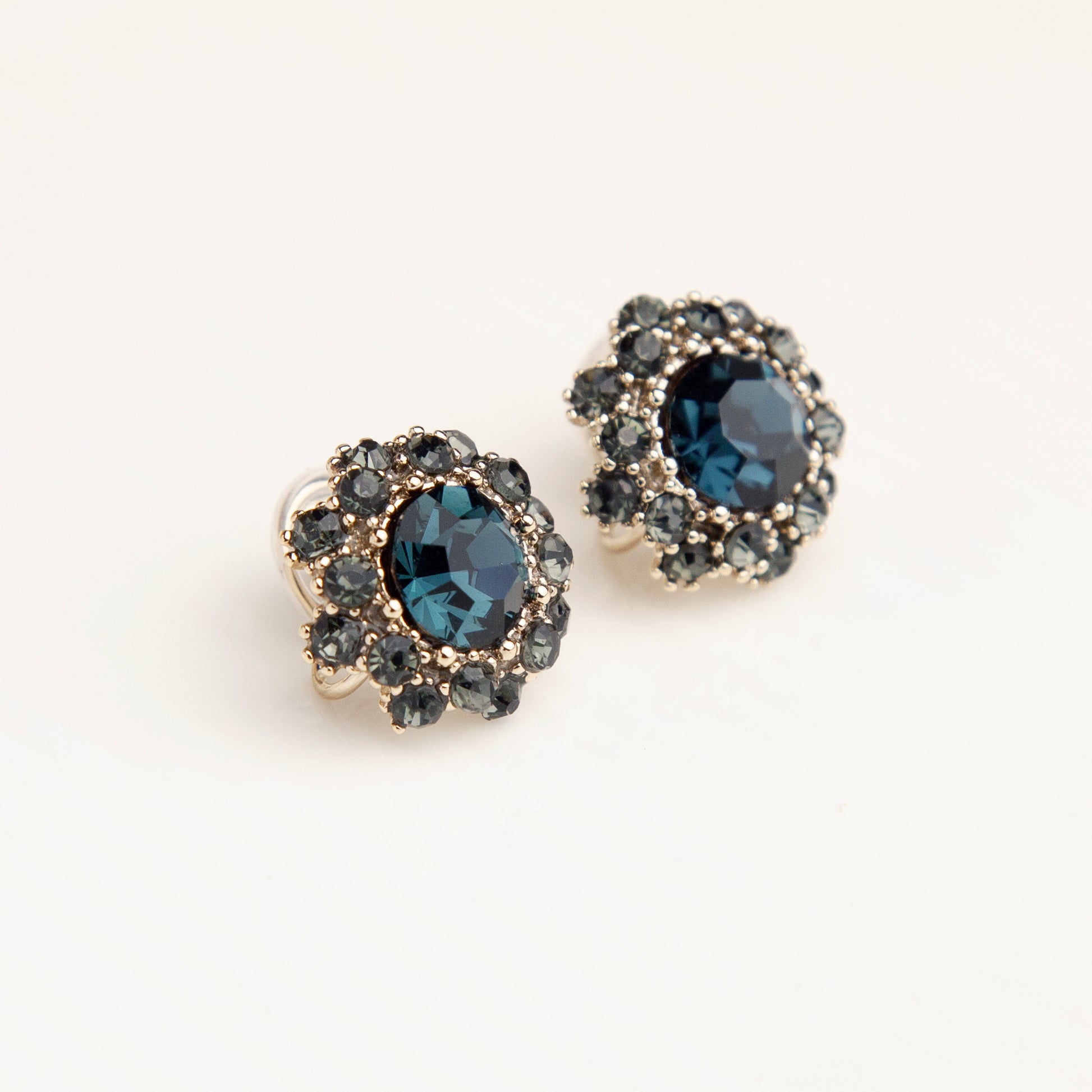 Deep Blue Gemstone Clip On Earrings for Women, Navy Blue Diamond Studs Non-pierced Earrings, Clip On Crystal Stud Earring, Blue Gem Ear Clips