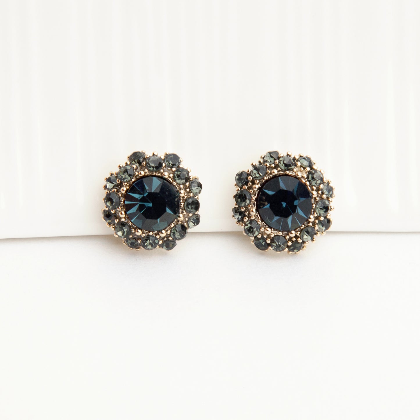 Deep Blue Gemstone Clip On Earrings for Women, Navy Blue Diamond Studs Non-pierced Earrings, Clip On Crystal Stud Earring, Blue Gem Ear Clips