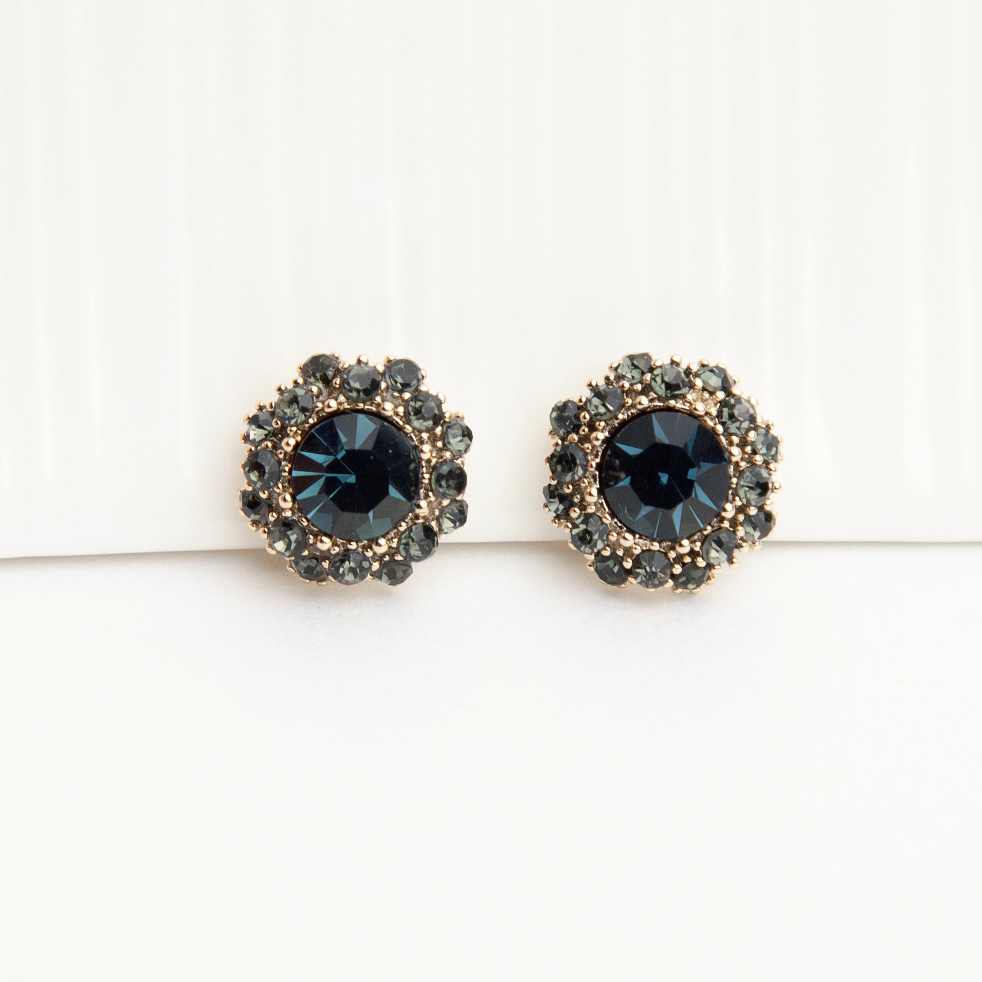 Deep Blue Gemstone Clip On Earrings for Women, Navy Blue Diamond Studs Non-pierced Earrings, Clip On Crystal Stud Earring, Blue Gem Ear Clips
