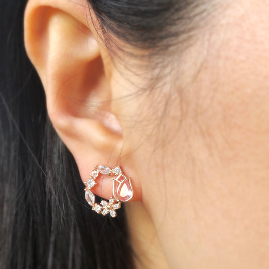 Diamond Open Circle Studs, Floral Wreath Stud Earrings, Non Pierced Earrings