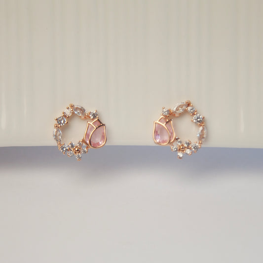 Diamond Open Circle Studs, Floral Wreath Stud Earrings, Non Pierced Earrings
