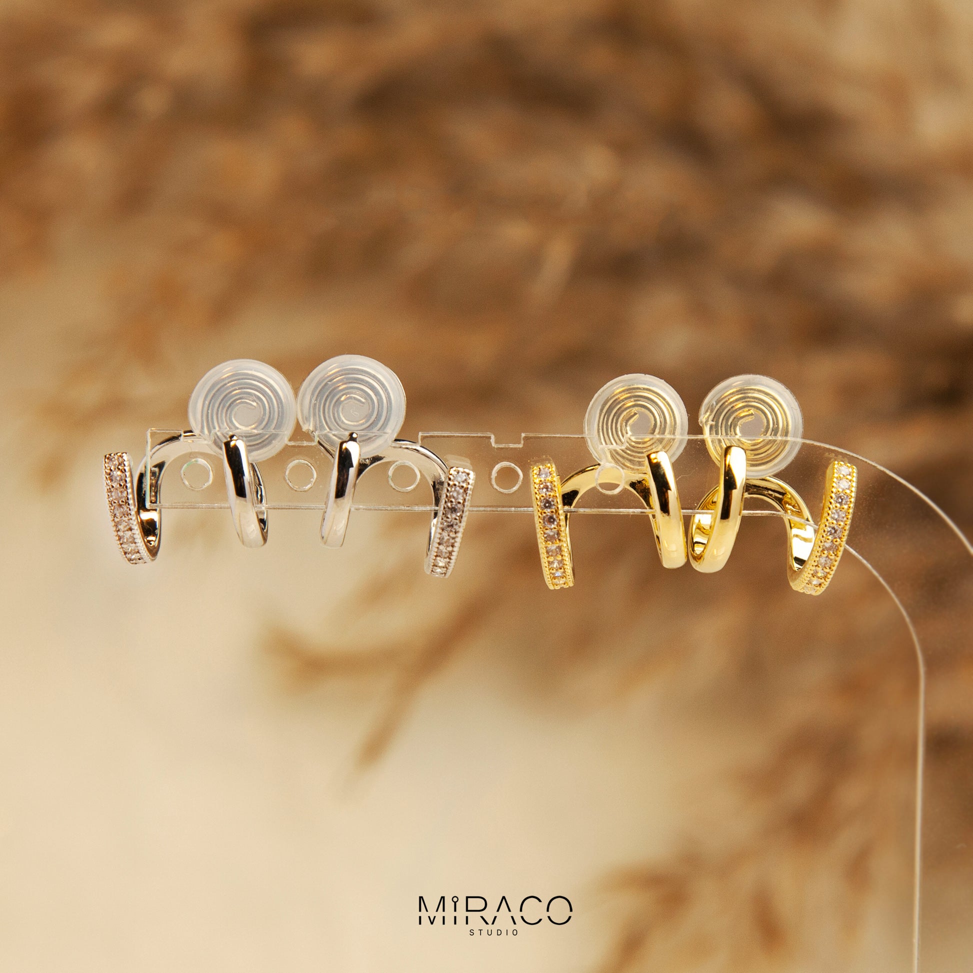 Double Hoop Stud Earrings in Silver and Gold, Crystal Minimalist Clip On Huggie Earrings, No Piercing Earrings, Clip On Small Hoop Earrings