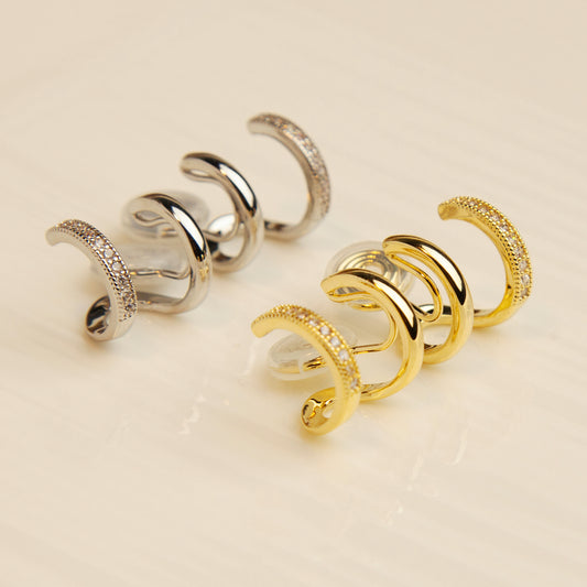 Double Hoop Stud Earrings in Silver and Gold, Crystal Minimalist Clip On Huggie Earrings, No Piercing Earrings, Clip On Small Hoop Earrings